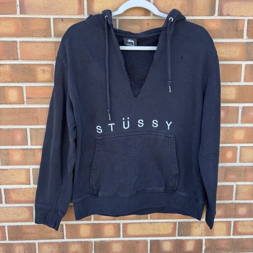 Vintage Stussy Hoodie Sweatshirt Small Classic Embroidered 90s Made in USA Flaws